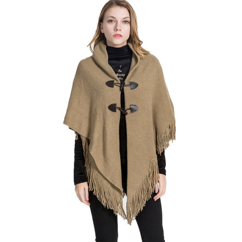 Winter Loose Kimono Cardigan Women Long Sleeveless Hat Poncho Solid Color Magic Shawl Knitted Sweater