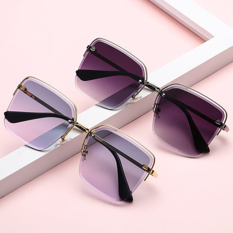Personality Trend Sunglasses Summer Half Metal Frame Two-color Gradient PC Lens Fashion Glasses