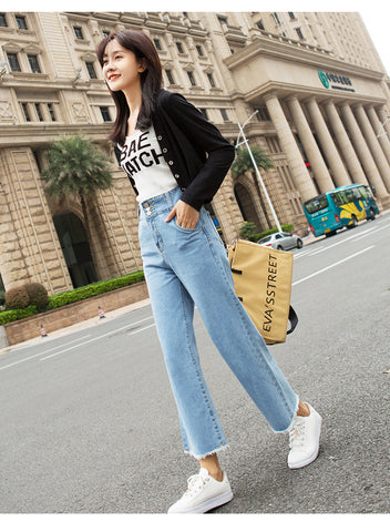 Women's Jeans High-Waisted Straight-Leg Jeans Spring Women's Cropped Trousers