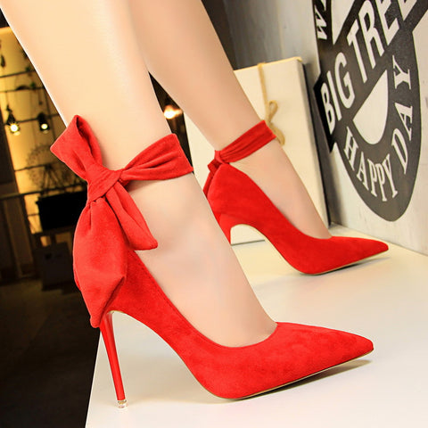 One Word With Bow Knot Single Shoes High Heels