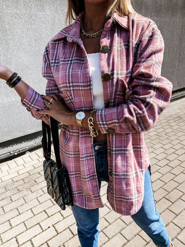Retro plaid long-sleeved shirt jacket women