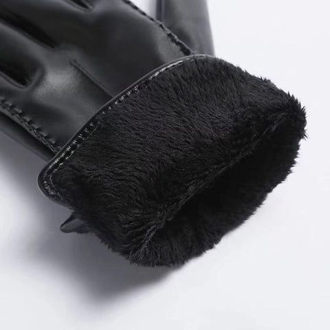 Lined warm PU leather gloves