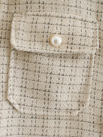 Women Plaid Pattern Thick Coats Jacket Pearl Buttons Long Sleeves Pocket Ladies Elegant Autumn Winter Coat