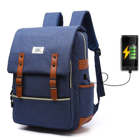 2021 Vintage men women canvas backpacks school bags for teenage girls laptop backpack with USB charging fashion travel