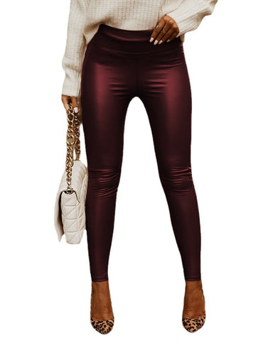 Women's High Waist Fashion Street Style Skinny Faux Leather Trousers