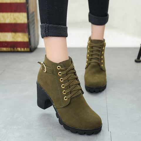Chunky Block Heel Boots Buckle Ankle Boots Women Shoes