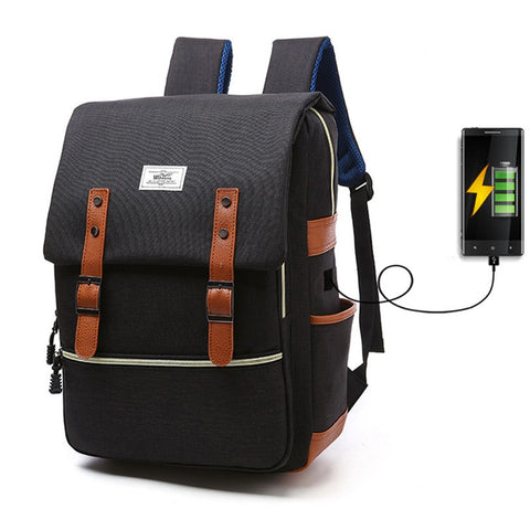 2021 Vintage men women canvas backpacks school bags for teenage girls laptop backpack with USB charging fashion travel