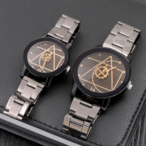 Fashion Gear Compass Turntable Steel Watch Men And Women Couple Watches