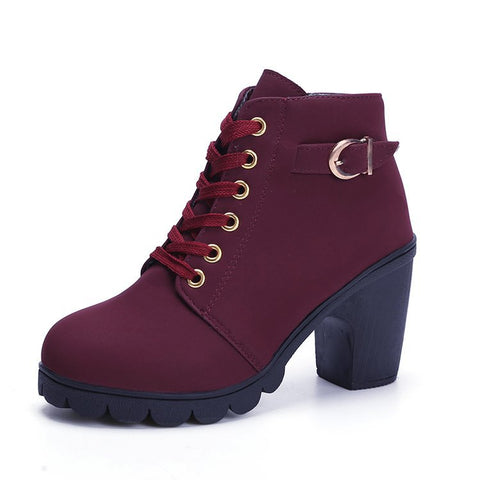 Chunky Block Heel Boots Buckle Ankle Boots Women Shoes