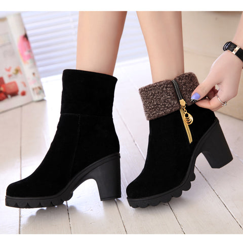 Side Zip Mid-tube Non-slip Thick Heel Snow Boots