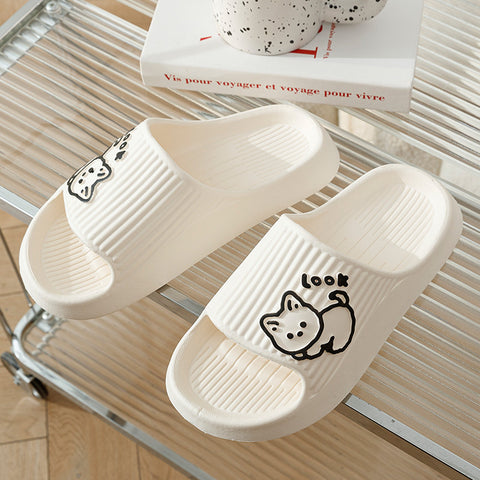 Cute Cat Slippers Summer Women Home Shoes Bath Thick Platform Non-Slip Slides Indoor Outdoor