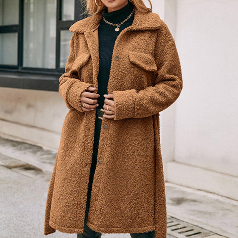 Mid-length Lapel Belted Single-breasted Plush Trench Coat