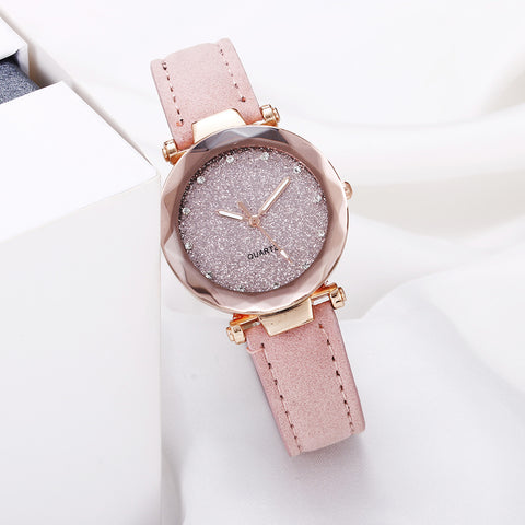 Casual Women Romantic Starry Sky Wrist Watch Leather Rhinestone Designer Ladies Clock