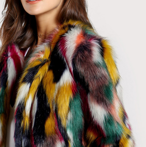 Winter Color Fur Coats Women Elegant Fur Coats Colorful Faux Fur Coat Brand Fashion Long Sleeve Collarless Casual Woman Fur Coat