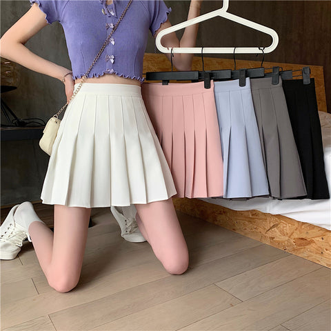 Plaid Pleated Skirt Female High Waist Slim Short