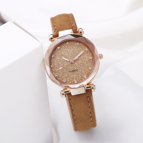 Casual Women Romantic Starry Sky Wrist Watch Leather Rhinestone Designer Ladies Clock