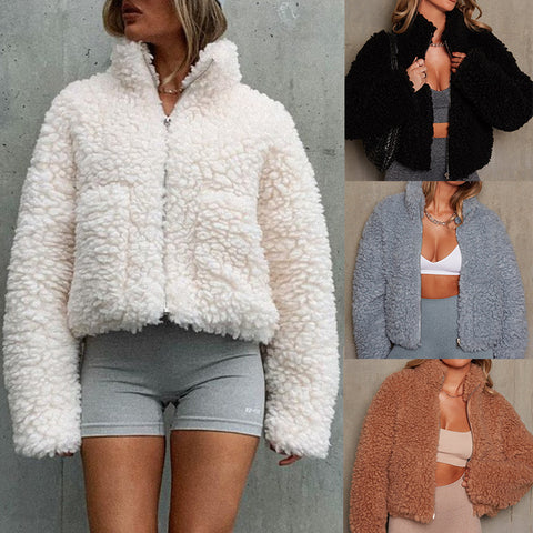 Fashion Cashmere Cardigan Short Jacket Lamb Wool Coat Women