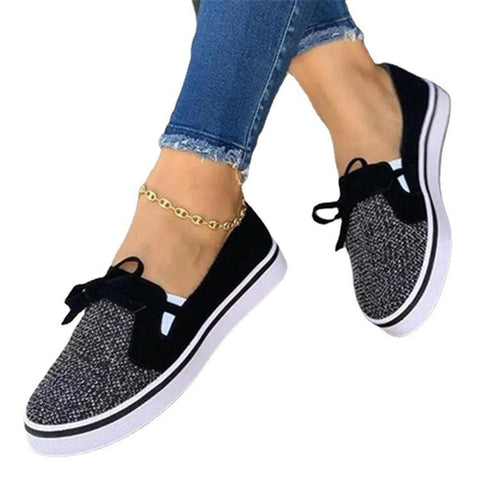 Lace-up Canvas Flat Shoes Women White Flats Sneakers