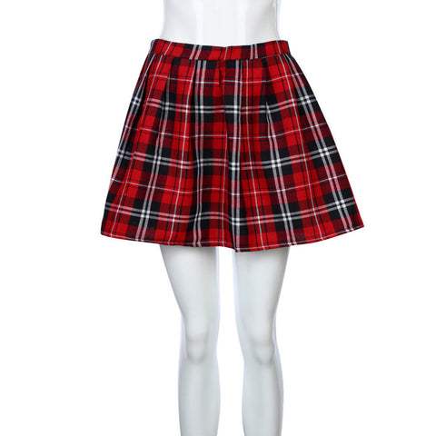 Fashion Women's Plaid Mid-waist Pleated Skirt