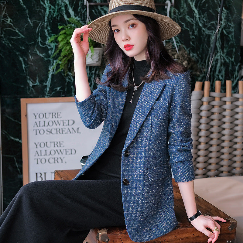 Plaid Suit Jacket Women's New Woolen Top