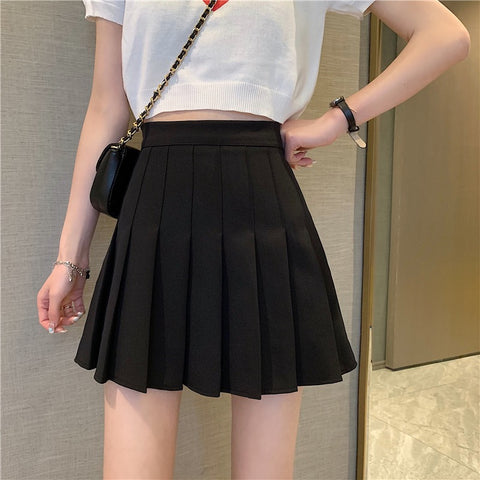 Plaid Pleated Skirt Female High Waist Slim Short